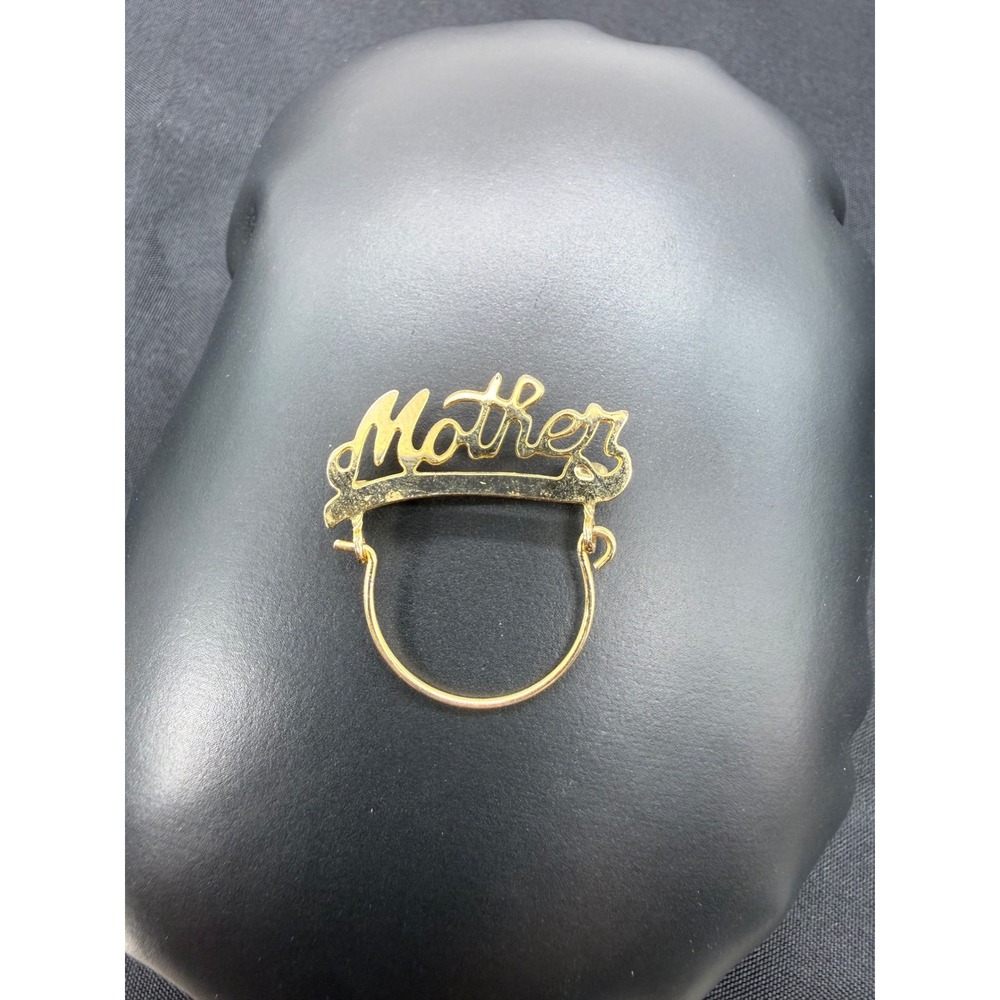 Vintage Gold Tone Mother Script Brooch Pin Mom Eyeglass Charm Holder Loop Gift